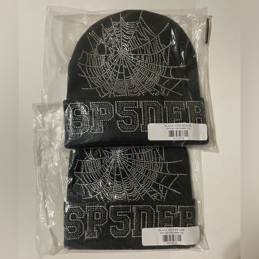 Sp5der Worldwide Rhinestone Web Black Beanie